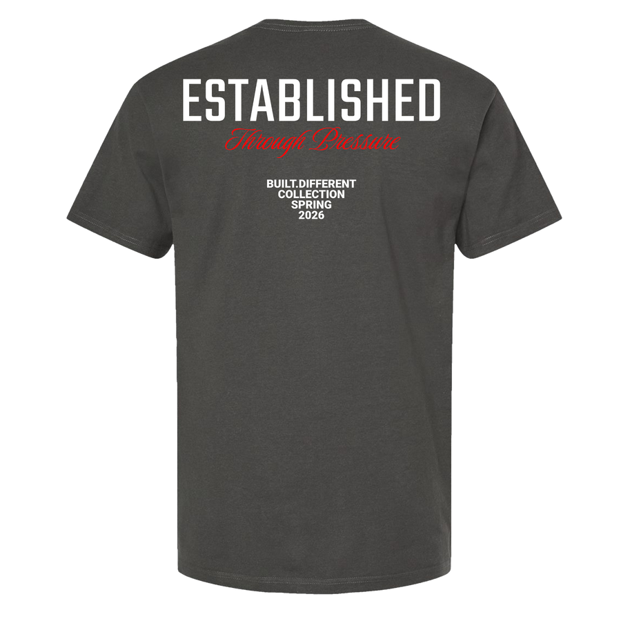 Established Through Pressure — Charcoal Tee
